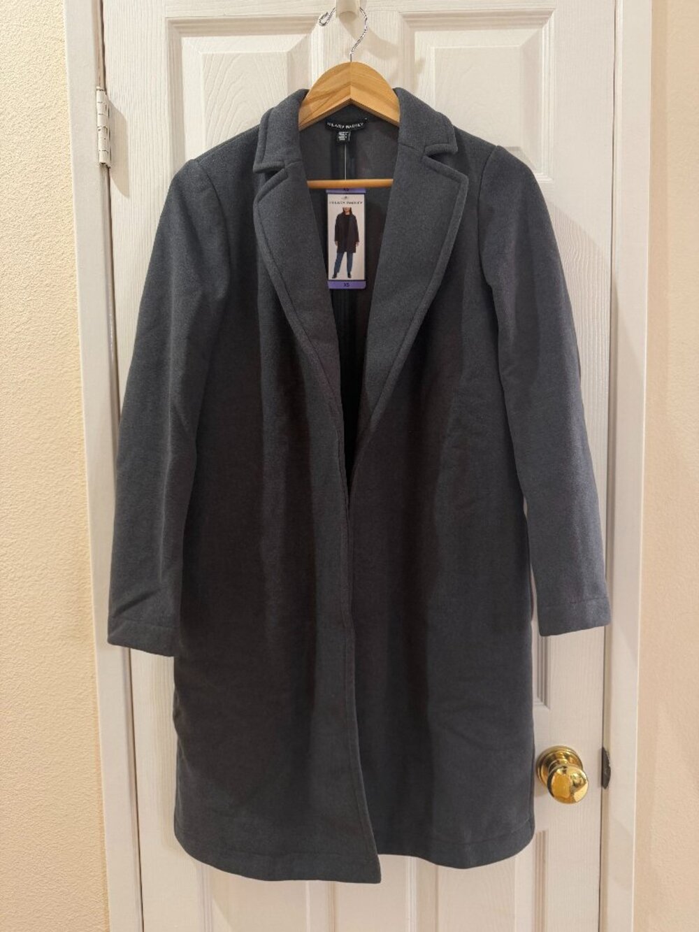 Hilary Radley Open Front Long Charcoal Coat - XS